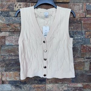 NWT A New Day Cream Cable-Knit Button Front Sweater Vest - M
